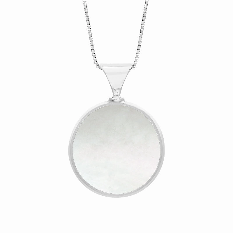 Sterling Silver Blue John Mother of Pearl Queens Jubilee Hallmark Double Sided Round Necklace D