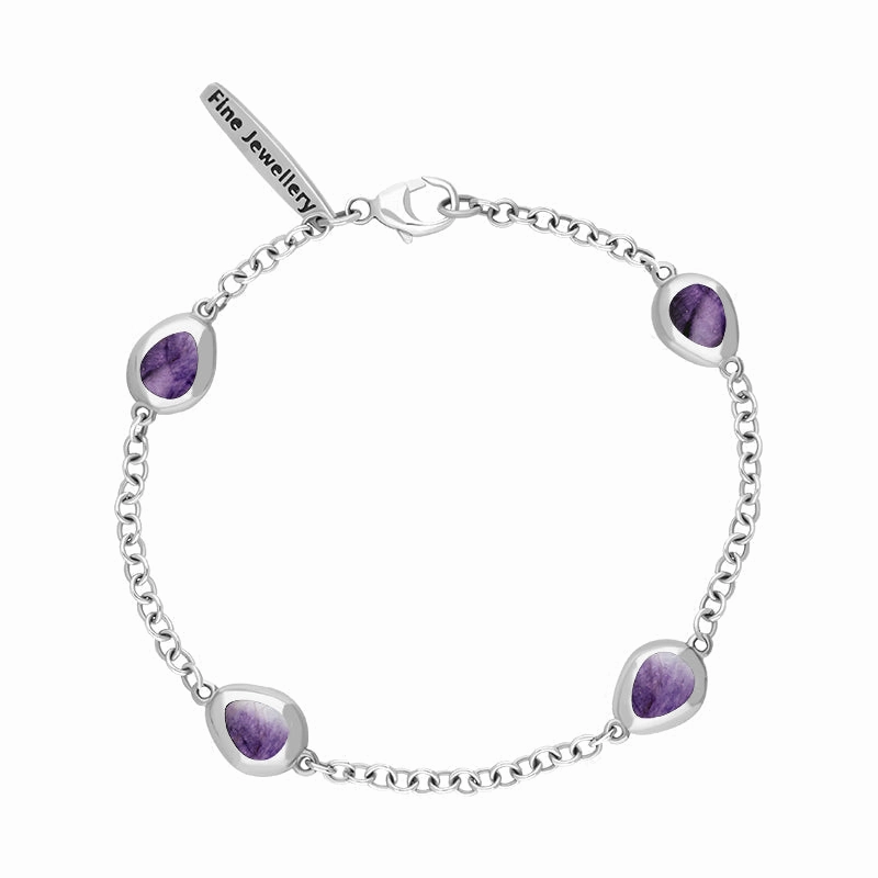 Sterling Silver Blue John Oval Cross Detail Four Stone Bracelet