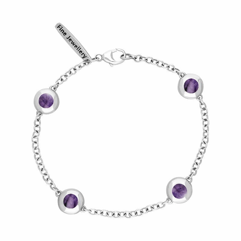 Sterling Silver Blue John Oval Heart Detail Four Stone Bracelet