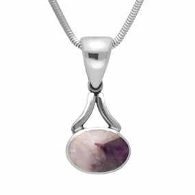 Sterling Silver Blue John Oval Long Drop Necklace