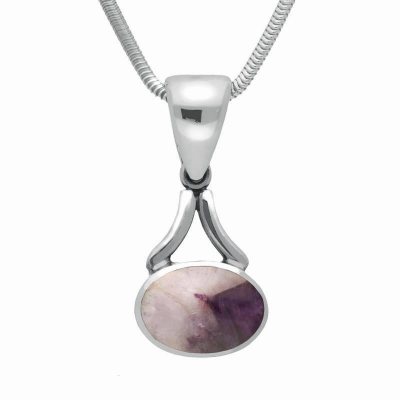 Sterling Silver Blue John Oval Long Drop Necklace