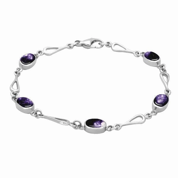 Sterling Silver Blue John Oval Spoon Link Bracelet
