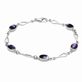 Sterling Silver Blue John Oval Spoon Link Bracelet