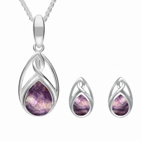 Sterling Silver Blue John Pear Celtic Two Piece Set