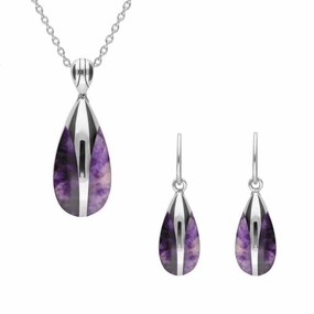 Sterling Silver Blue John Pear Drop Two Piece Set