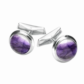 Sterling Silver Blue John Round Domed Cufflinks