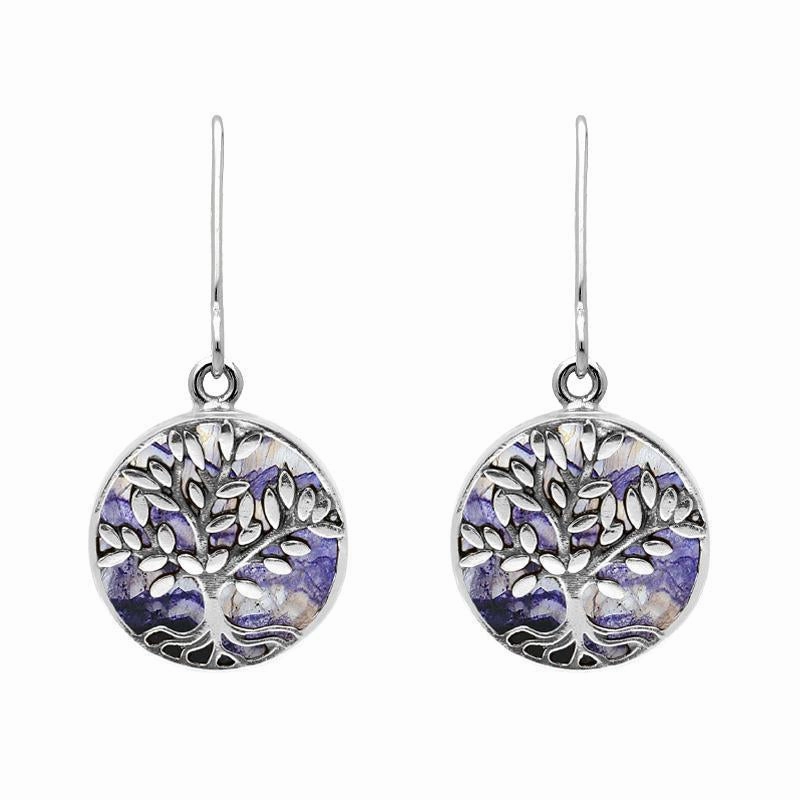 Sterling Silver Blue John Round Large Leaves Tree of Life Two Piece Set