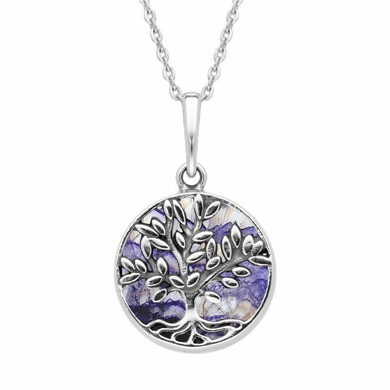 Sterling Silver Blue John Round Large Leaves Tree of Life Two Piece Set