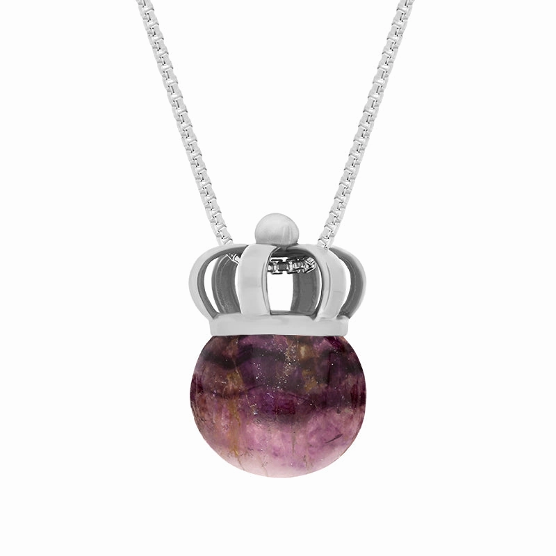 Sterling Silver Blue John Royal Crown 11mm Bead Pendant