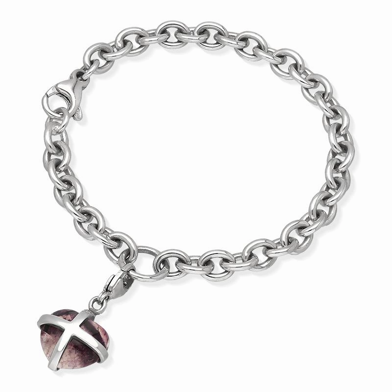 Sterling Silver Blue John Small Cross Heart Charm Bracelet D