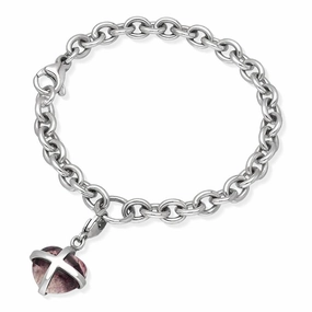 Sterling Silver Blue John Small Cross Heart Charm Bracelet D