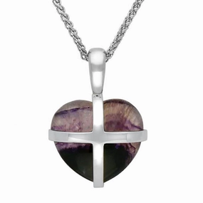 Sterling Silver Blue John Small Cross Heart Necklace