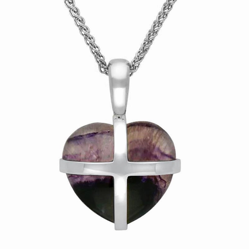 Sterling Silver Blue John Small Cross Heart Necklace