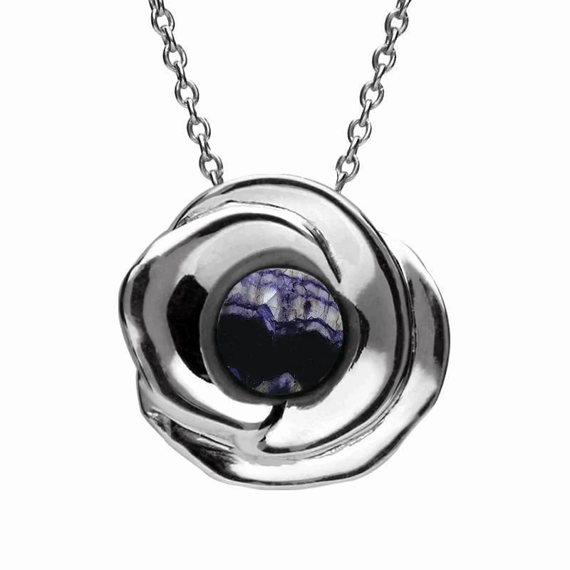 Sterling Silver Blue John Stone Rose Necklace