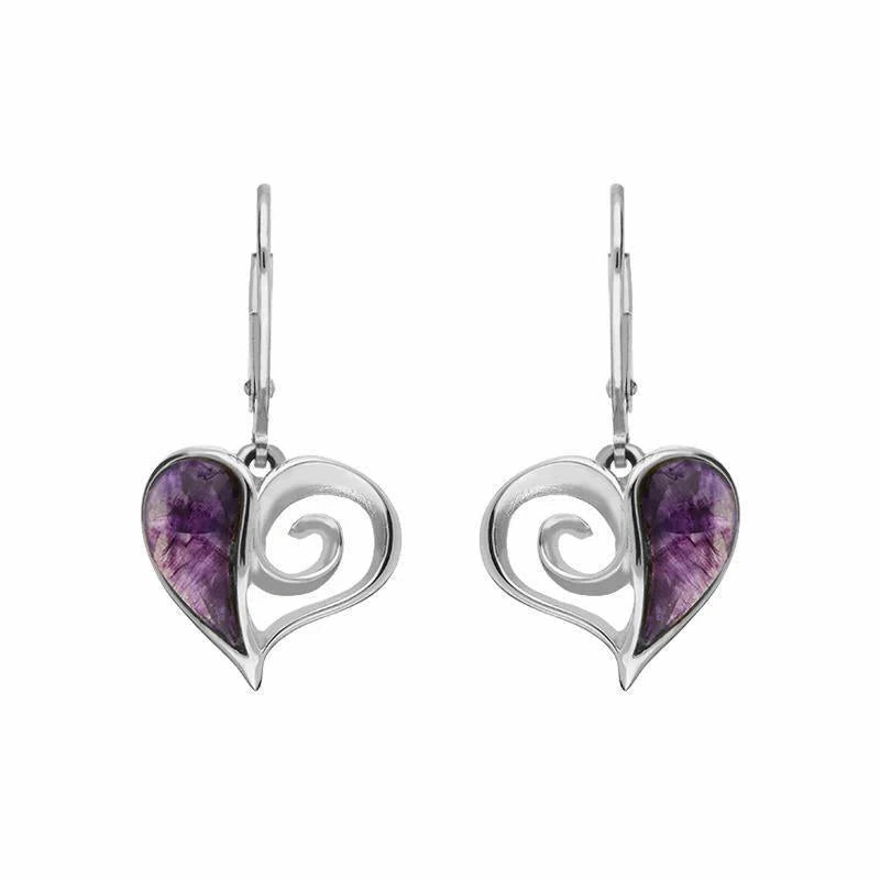 Sterling Silver Blue John Swirl Heart Drop Earrings