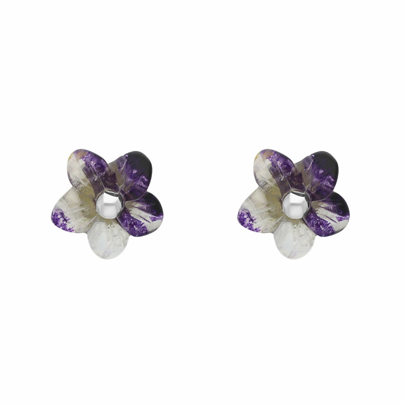 Sterling Silver Blue John Tuberose 8mm Pansy Stud Earrings