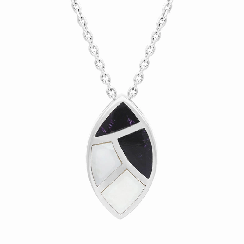 Sterling Silver Blue John White Mother Of Pearl Marquise Necklace D