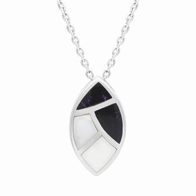 Sterling Silver Blue John White Mother Of Pearl Marquise Necklace D