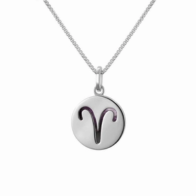 Sterling Silver Blue John  Zodiac Aries Round Necklace