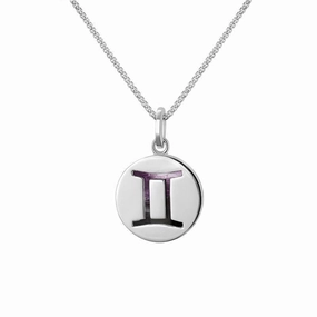 Sterling Silver Blue John  Zodiac Gemini Round Necklace