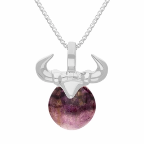 Sterling Silver Blue John Zodiac Taurus 10mm Bead Pendant