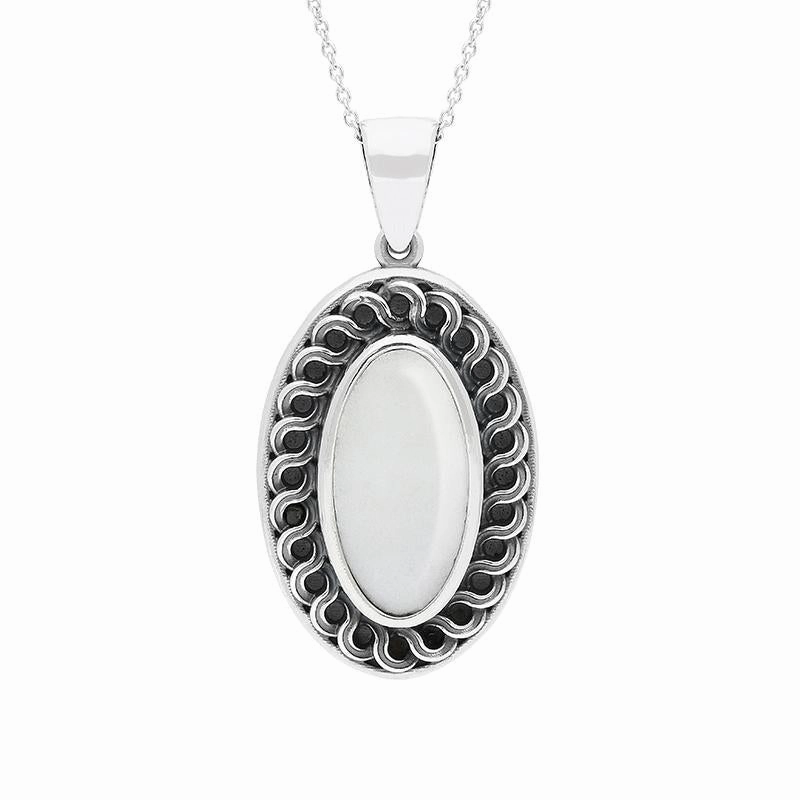Sterling Silver Carrara Marble Crescent Large Necklace