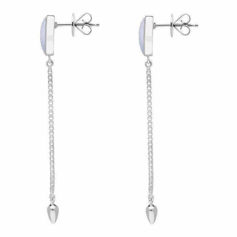 Sterling Silver Chalcedony Lineaire Long Drop Stud Earrings