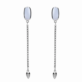 Sterling Silver Chalcedony Lineaire Long Drop Stud Earrings
