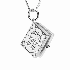 Sterling Silver Christmas Carol Hinged Book Charm Necklace