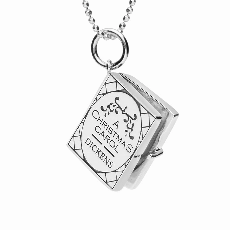 Sterling Silver Christmas Carol Hinged Book Charm Necklace