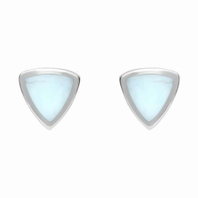 Sterling Silver Chrysoprase Small Curved Triangle Stud Earrings