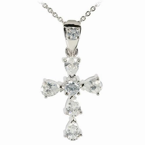 Sterling Silver Clear CZ Cross Pendant (Chain Sold Separately)