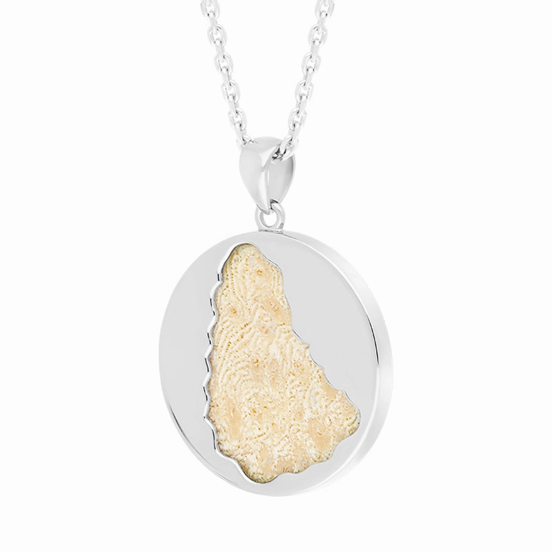 Sterling Silver Coquina 24mm Barbados Island Disc Necklace