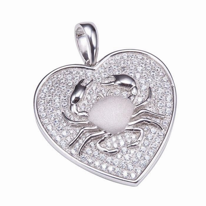 Sterling Silver Crab in Heart Pave CZ Pendant (Chain Sold Separately)
