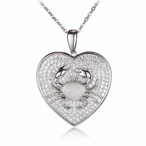 Sterling Silver Crab in Heart Pave CZ Pendant (Chain Sold Separately)