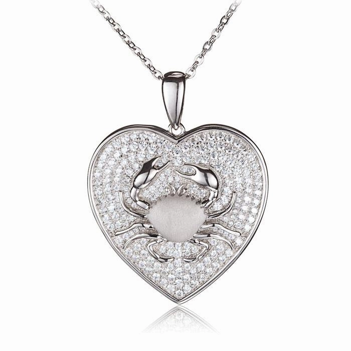 Sterling Silver Crab in Heart Pave CZ Pendant (Chain Sold Separately)