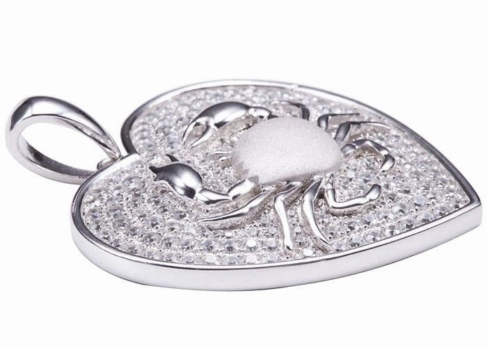 Sterling Silver Crab in Heart Pave CZ Pendant (Chain Sold Separately)