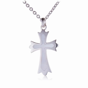 Sterling Silver Cross with Mother-of-Pearl Inlaid Pendant (Chain Sold Separately)