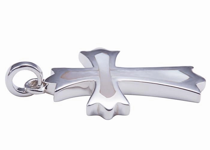 Sterling Silver Cross with Mother-of-Pearl Inlaid Pendant (Chain Sold Separately)