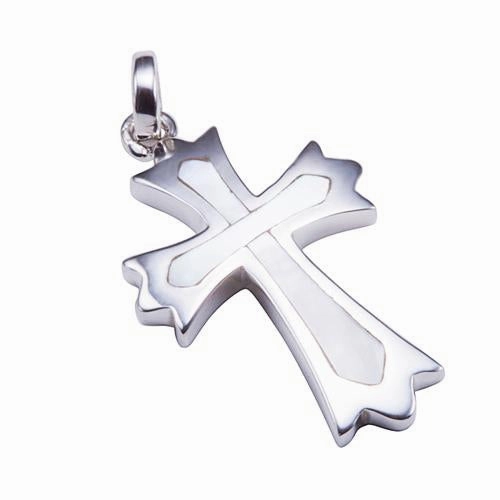 Sterling Silver Cross with Mother-of-Pearl Inlaid Pendant (Chain Sold Separately)