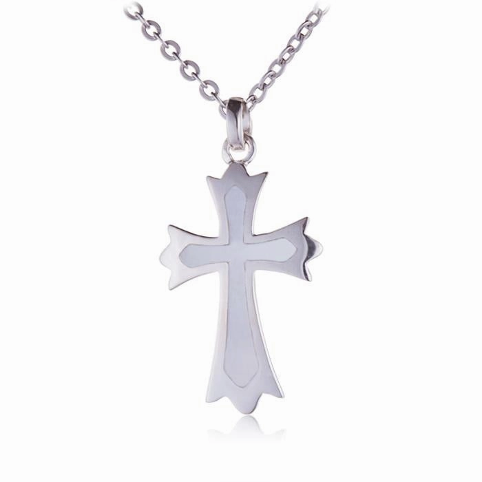 Sterling Silver Cross with Mother-of-Pearl Inlaid Pendant (Chain Sold Separately)