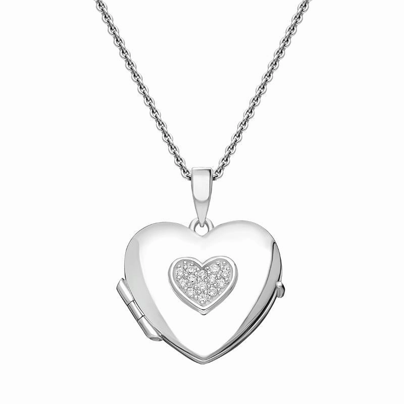 Sterling Silver Cubic Zirconia Heart Keepsake Locket