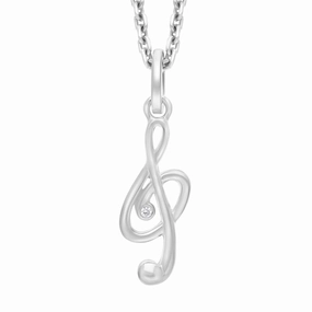 Sterling Silver Cubic Zirconia Treble Clef Necklace D
