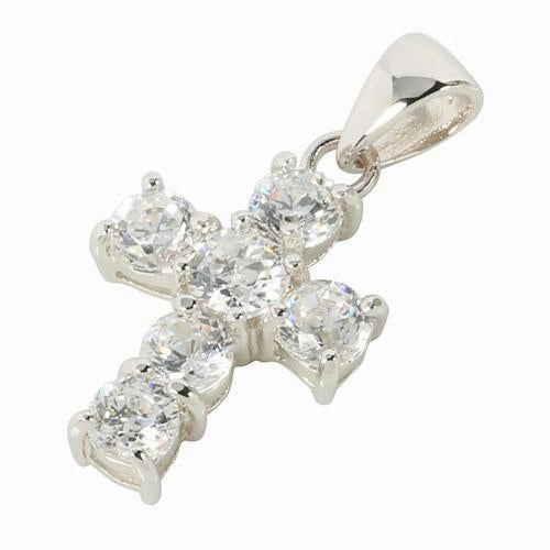 Sterling Silver CZ Inlay Cross Pendant (Chain Sold Separately)
