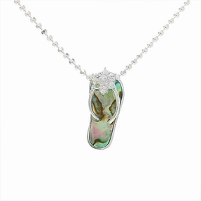 Sterling Silver CZ Plumeria Abalone Shell Slipper Small Pendant (Chain Sold Separately)