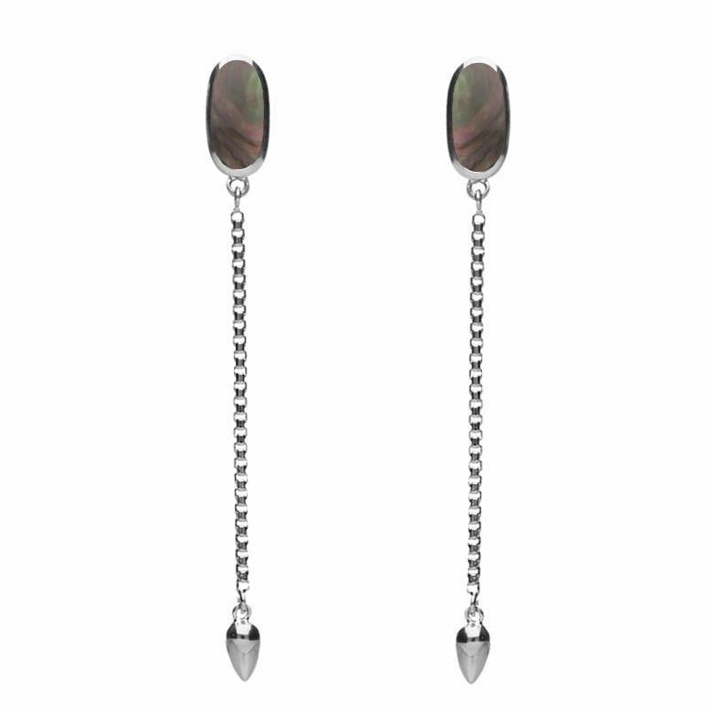 Sterling Silver Dark Mother Of Pearl Lineaire Long Drop Stud Earrings