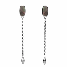 Sterling Silver Dark Mother Of Pearl Lineaire Long Drop Stud Earrings