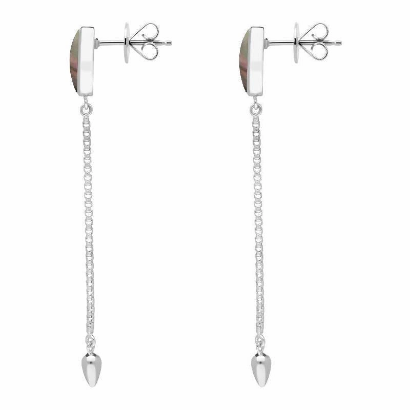 Sterling Silver Dark Mother Of Pearl Lineaire Long Drop Stud Earrings
