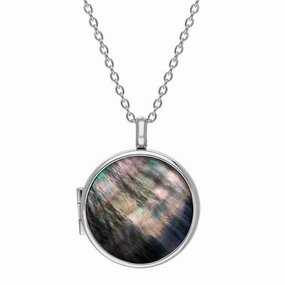 Sterling Silver Dark Mother of Pearl Medium Round Locket