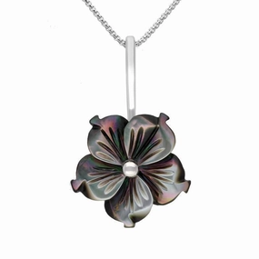 Sterling Silver Dark Mother of Pearl Tuberose 20mm Carnation Necklace